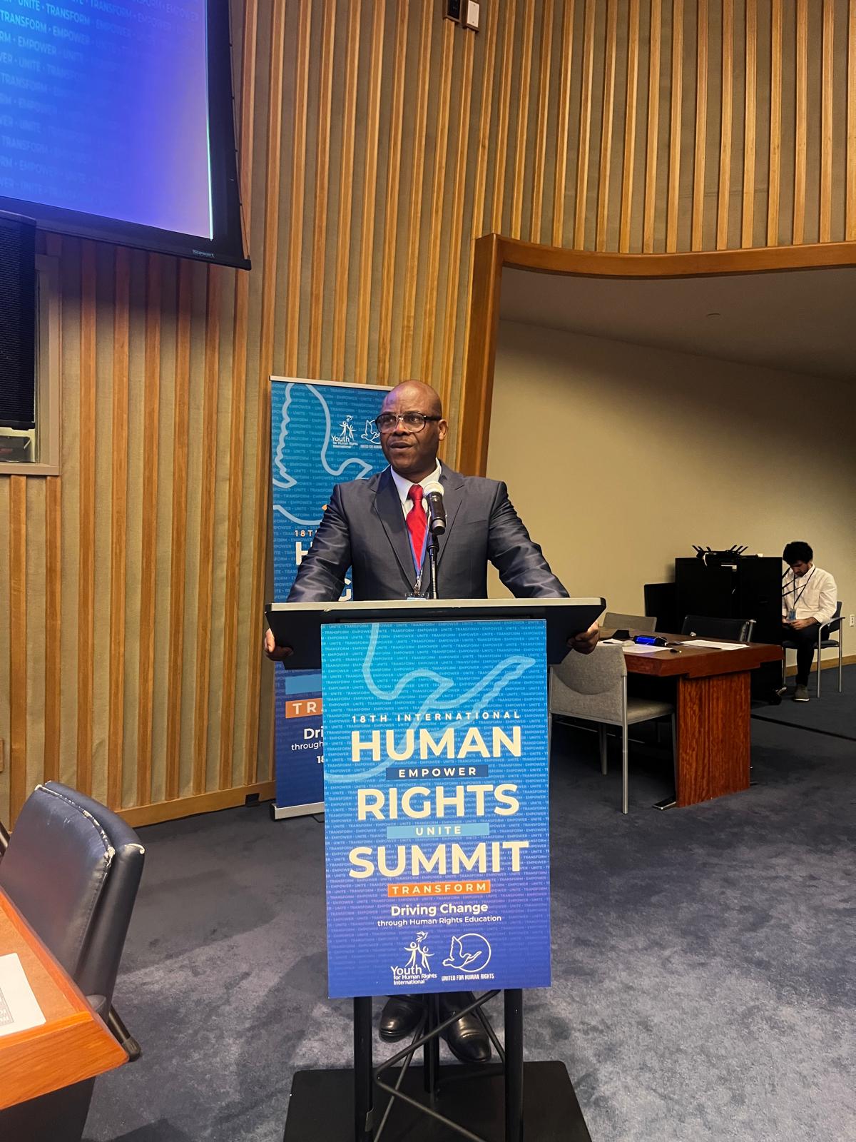 Club representative speaking at the United Nations podium